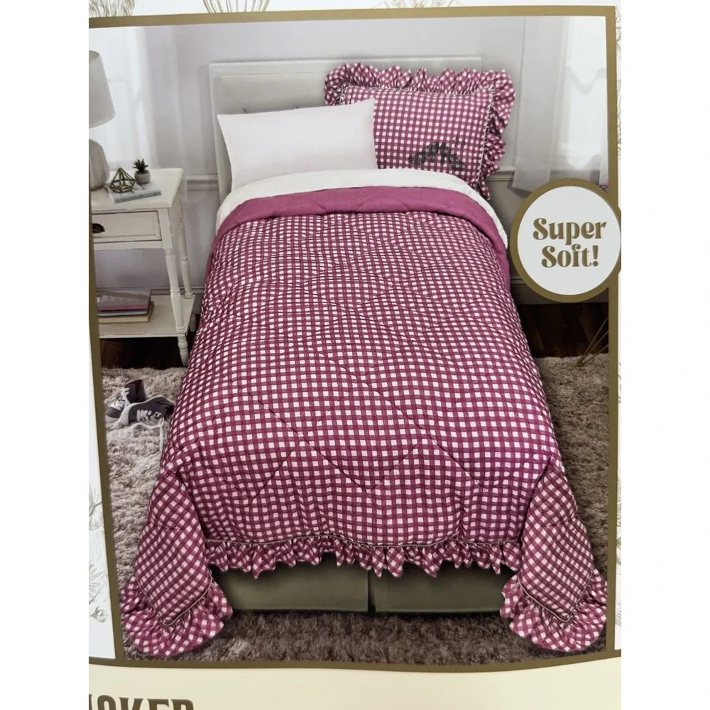 Wicked: For Good x Katie Kime Twin Comforter And Sham Set Pink And White New